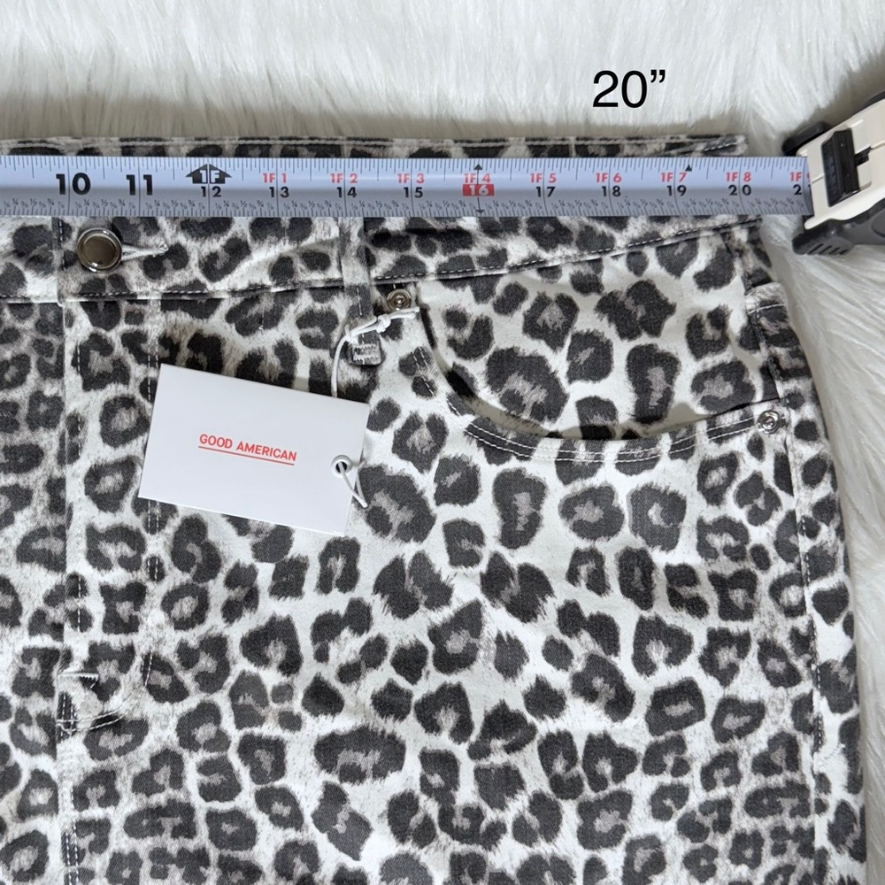 NWT Good American Leopard Print Fringe Hem White Black Jean Skirt Size 18 - Picture 11 of 12